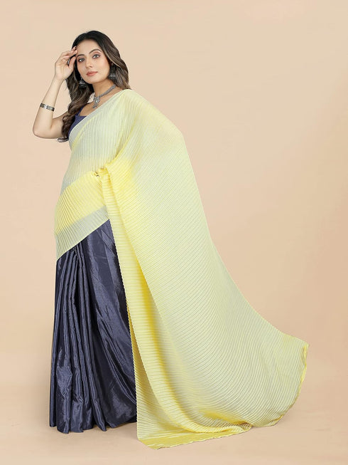 Vasthrlay Crushed Pleated Unstitched Yellow Free Ethnic Wear