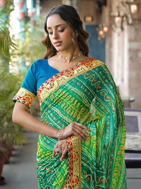 Vasthrlay Bandhani Embroidery Red Saree