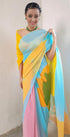 Vasthrlay Crushed Georgette Unstitched Blue Red Ethnic Wear