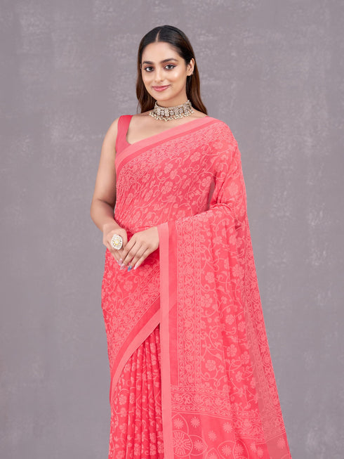Vasthrlay Orange Chiffon Floral Saree