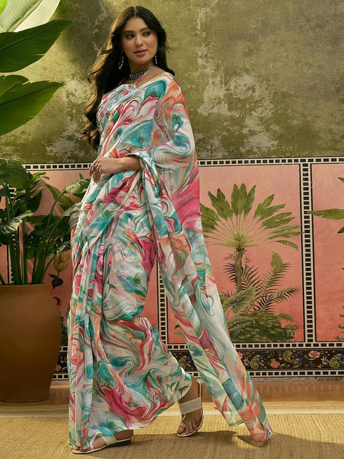 Vasthrlay Printed Off White Off White Saree