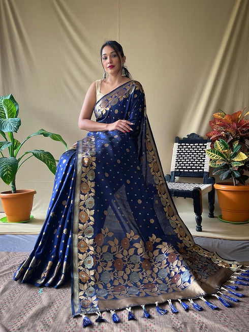 Vasthrlay Kanjivaram Banarasi Jacquard Unstitched Saree
