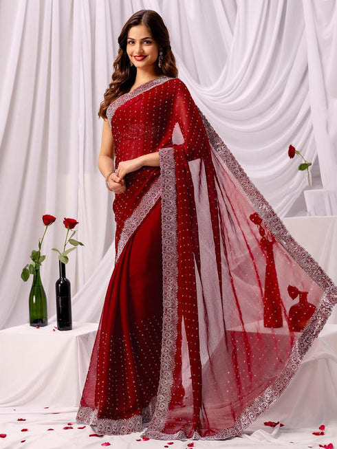 Vasthrlay Embroidery Peach Saree