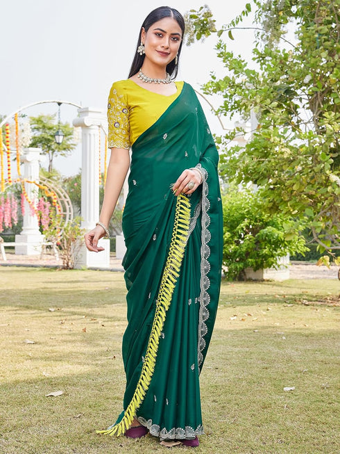 Vasthrlay Scalloped Embroidery Dark Saree