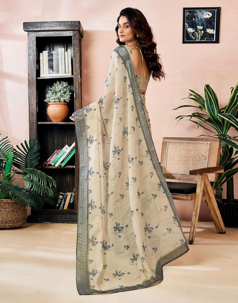 Vasthrlay Womens Printed Unstitched Olive Green Saree