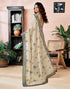 Vasthrlay Womens Printed Unstitched Olive Green Saree