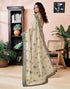 Vasthrlay Womens Printed Dark Beige Saree With Unstitched Blouse Piece