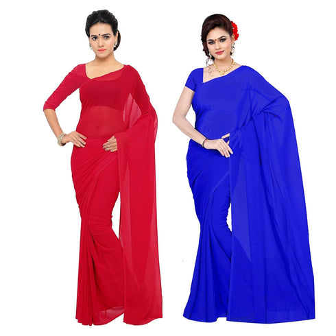 Vasthrlay Georgette Unstitched Red Royal Blue Free Ethnic Wear