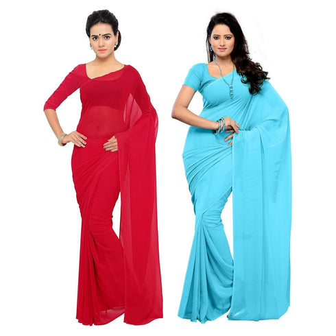 VasthrlayGeorgette Unstitched Red Firozi Blue Free Ethnic Wear