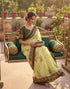Vasthrlay Womens Printed Light Yellow | Olive Green Saree With Unstitched Blouse Piece