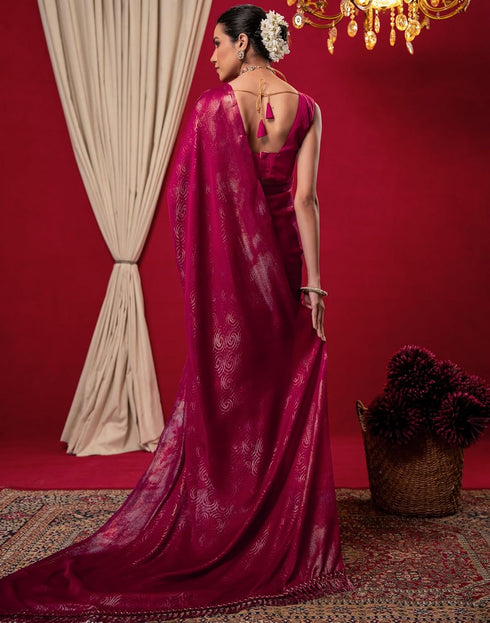 Vasthrlay Chiffon Printed Unstitched Black Saree