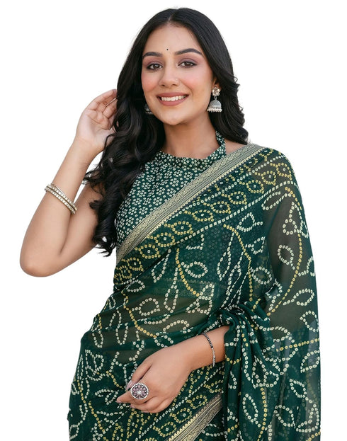 Vasthrlay Georgette Bandhani Unstitched Red Saree