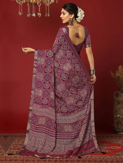 Vasthrlay Georgette Bandhani Unstitched Pink Saree