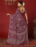 Vasthrlay Georgette Bandhani Wine Saree With Unstitched Blouse Piece