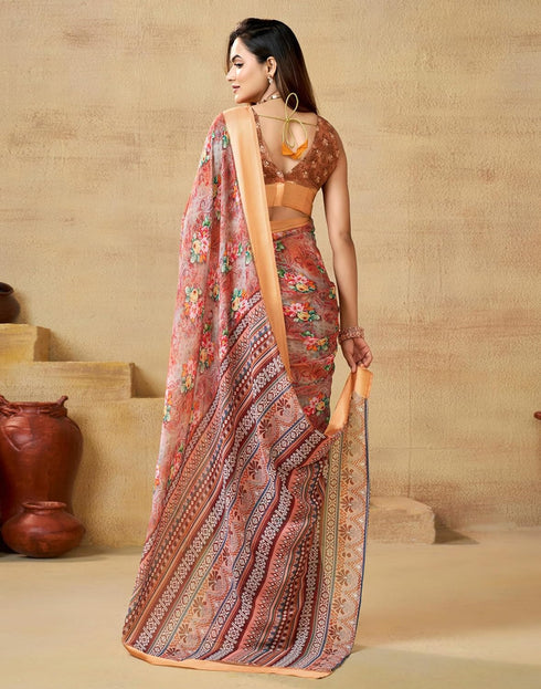 Vasthrlay Georgette Printed Unstitched Multicolor Saree