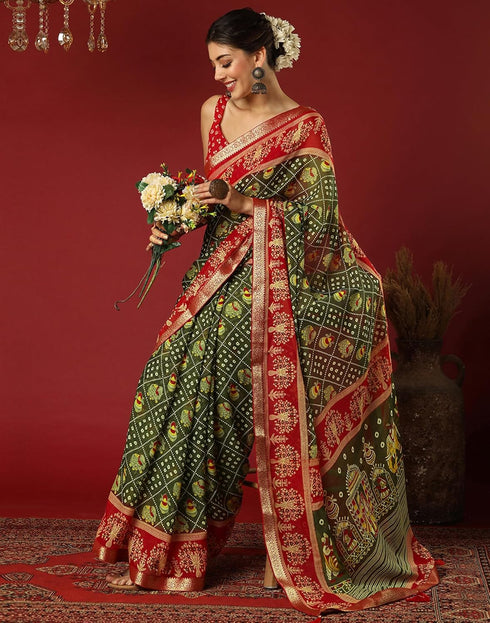 Vasthrlay Georgette Bandhani Unstitched Wine Saree
