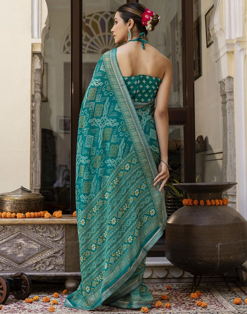 Vasthrlay Georgette Bandhani Unstitched Maroon Saree