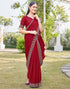 Vasthrlay Georgette Scalloped Red Saree With Unstitched Blouse Piece