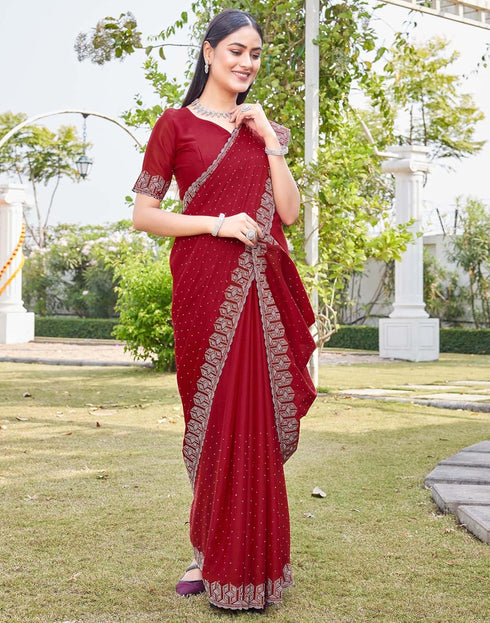 Vasthrlay Georgette Scalloped Unstitched Red Saree