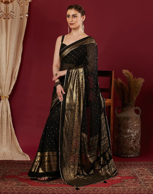 Vasthrlay Georgette Printed Unstitched Maroon Saree