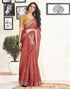 Vasthrlay Printed Striped Unstitched Peach Saree