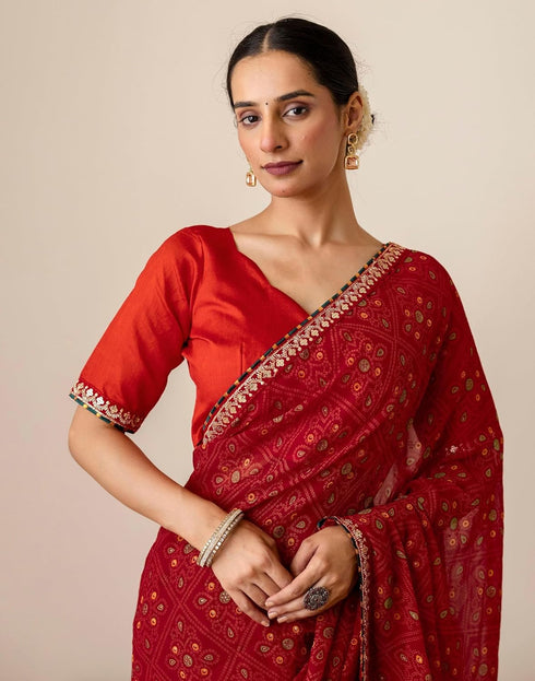 Vasthrlay Georgette Embroidery Unstitched Dark Green Saree