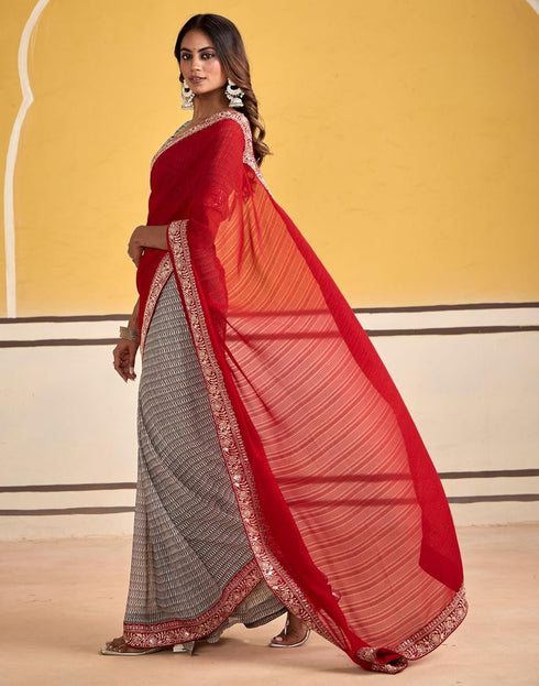 Vasthrlay Georgette Embroidery Unstitched Maroon Saree