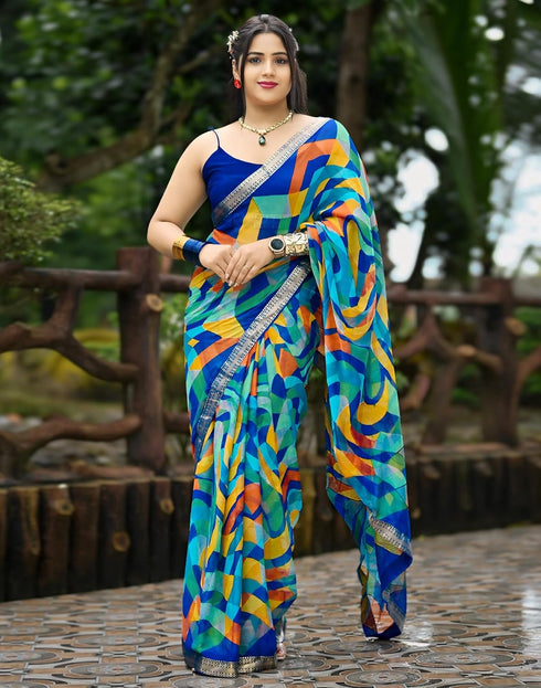 Vasthrlay Chiffon Printed Unstitched Pink Saree