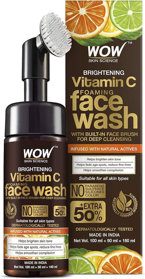 WOW Skin Science Brightening Vitamin C Foaming Face Wash Built-In Brush with Vitamin C Face Serum Kit
