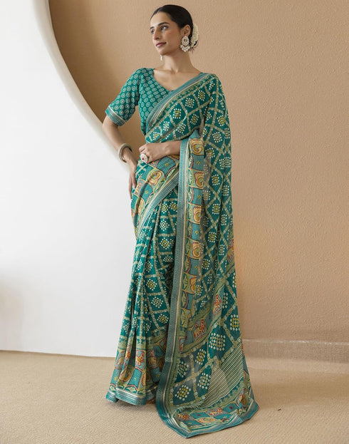 Vasthrlay Georgette Bandhani Unstitched Purple Saree