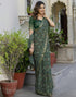 Vasthrlay Georgette Bandhani Dark Green Saree With Unstitched Blouse Piece