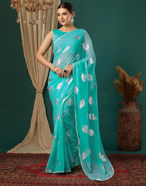 Vasthrlay Georgette Printed Unstitched Orange Saree