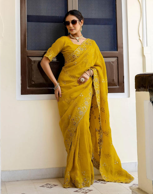 Vasthrlay Embroidery Scalloped Unstitched Maroon Saree