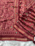 Vasthrlay Ajrakh Print Saree with Paisley Pattern Maroon Color | Cotton Blend, Traditional Woven Border