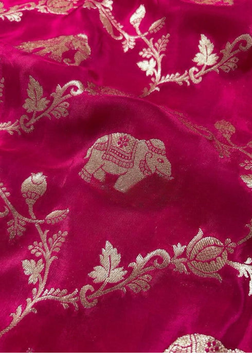 Vasthrlay Banarasi Elephant Unstitched Saree