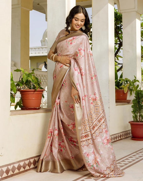 Vasthrlay Womens Printed Unstitched Beige Saree