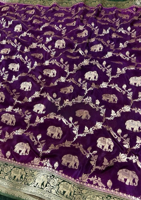 Vasthrlay Banarasi Elephant Unstitched Saree