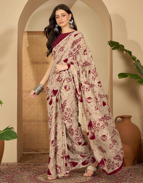 Vasthrlay Womens Printed Unstitched Purple Saree