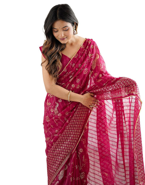 Vasthrlay Georgette Weaving Unstitched Red Saree