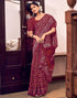 Vasthrlay Womens Printed Wine Saree With Unstitched Blouse Piece
