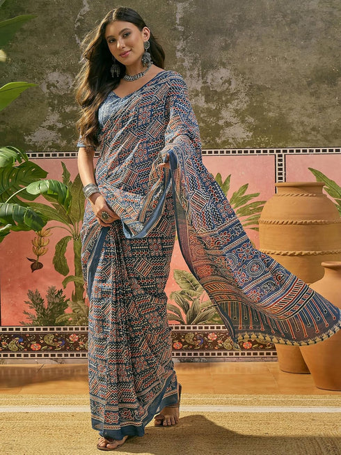 Vasthrlay Printed Yellow Saree