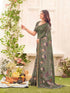 Vasthrlay Womens Printed Unstitched Sage Green Saree