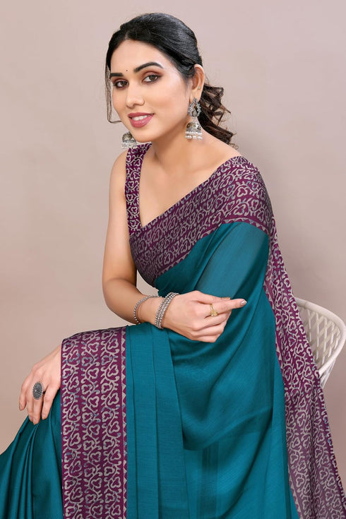 Vasthrlay Fashion Chiffon Georgette Teal Ethnic Wear