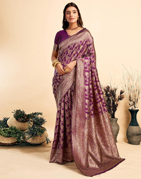 Vasthrlay Womens Banarasi Unstitched Olive Green Saree