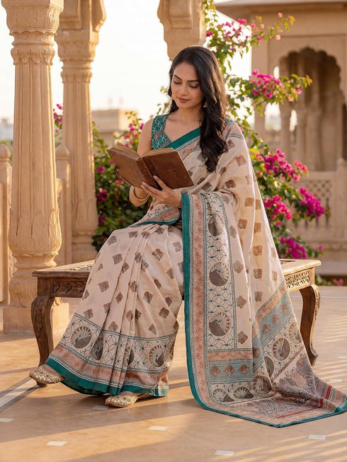 Vasthrlay Banglori Printed Dusty Saree