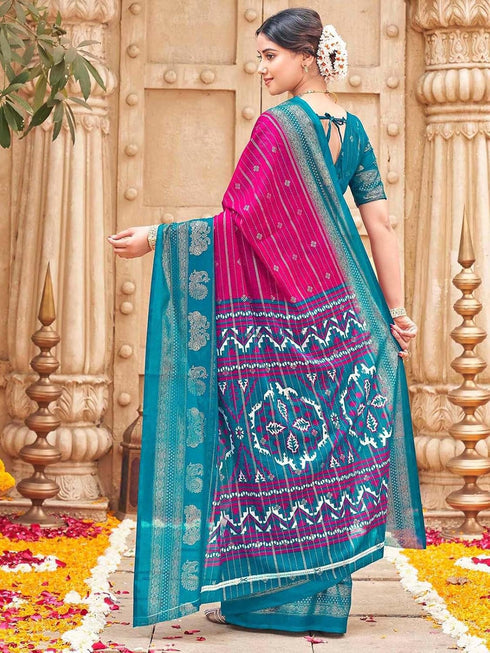 Vasthrlay Georgette Printed Unstitched Rani Pink Saree