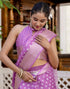 Vasthrlay Womens Striped Unstitched Dusty Pink Saree