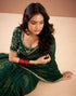 Vasthrlay Georgette Printed Embroidery Bottle Green Lace Saree With Unstitched Blouse Piece