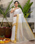 Vasthrlay Special Stripes White And Golden Saree With Unstitched Blouse Piece