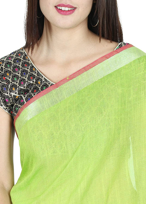 Vasthrlay Handloom Summer Contrast Vibrant Green